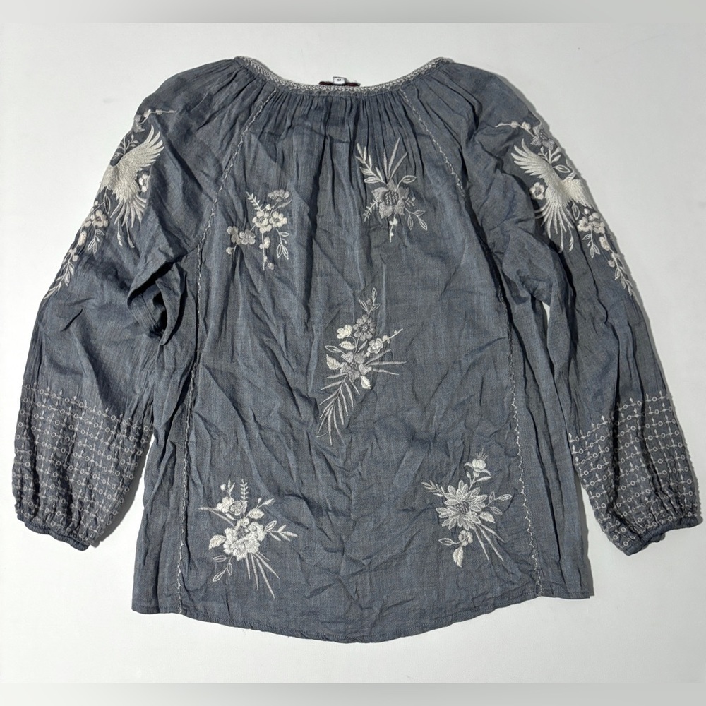 Johnny Was Workshop Oleander Marrakesh Blouse Chambray White Blue Size XS - Picture 11 of 11
